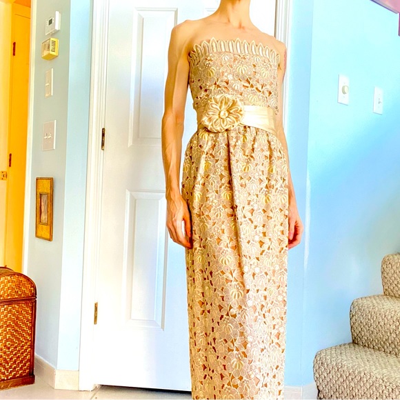 Dresses & Skirts - Handmade Design Champagne Lace Strapless Sparkle Gown.